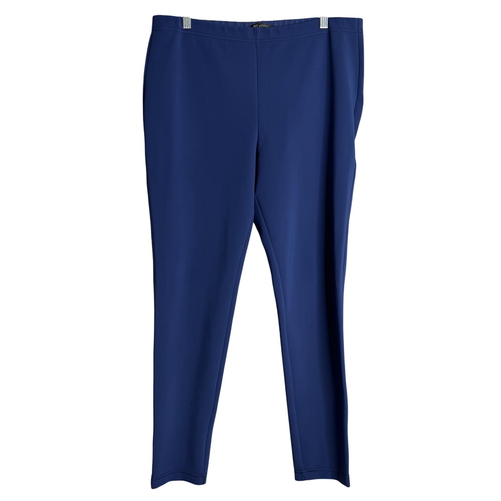 St. John Pants Womens L Blue High Rise Nylon Stretch Pull On Quiet Luxury